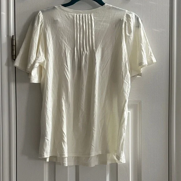 Joie Women's White Porcelain Short Sleeve Round Neck Pleated Pintuck Top Small - Picture 5 of 8